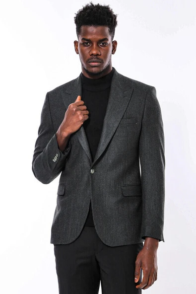 Slim Fit Desenli Yeşil Erkek Ceket - Wessi ürün görseli 1