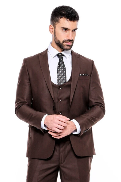 Desensiz Slim Fit Kahverengi Erkek Takım Elbise - Wessi ürün görseli 1