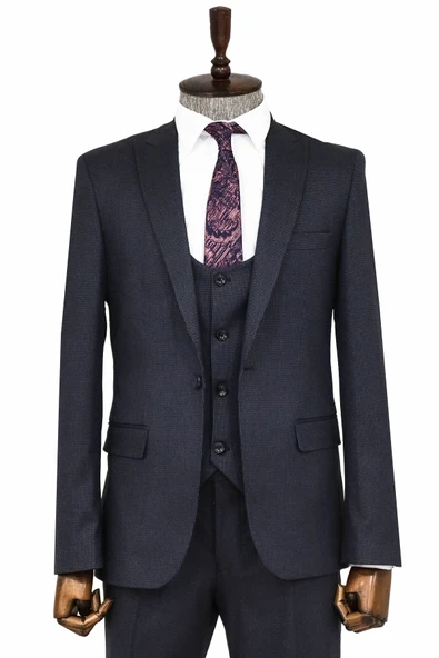 Slim Fit Desenli Lacivert Erkek Takım Elbise - Wessi ürün görseli 1