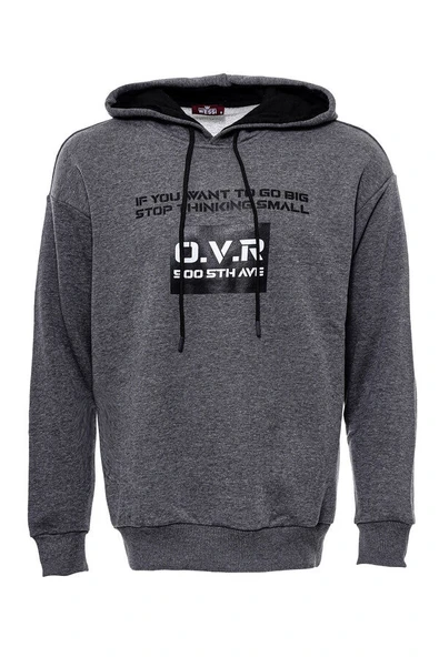 Kapşonlu Baskılı Füme Erkek Sweatshirt - Wessi ürün görseli 1