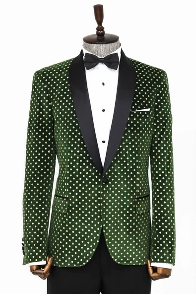 Nokta Desenli Slim Fit Koyu Yeşil Erkek Smokin Ceket - Wessi ürün görseli 1