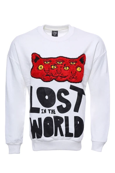 Beyaz Baskılı Desenli Bisiklet Yaka Sweatshirt - Wessi ürün görseli 1