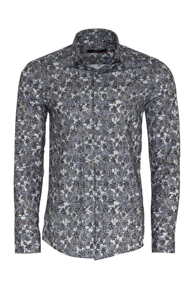 Çiçek Desenli Gri Slim Fit Gömlek - Wessi ürün görseli 1