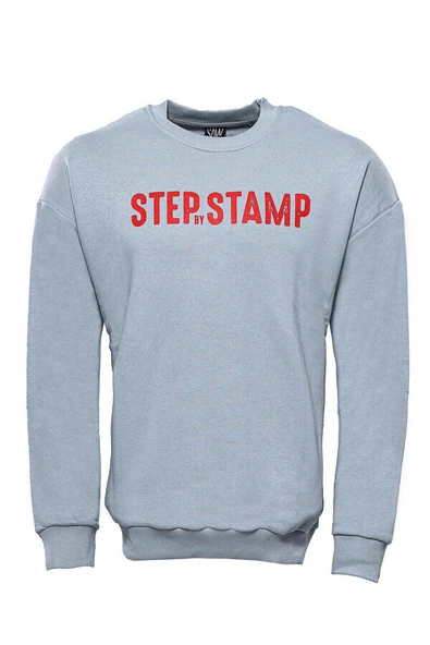 Yazı Baskılı Bisiklet Yaka Gri Sweatshirt - Wessi ürün görseli 1