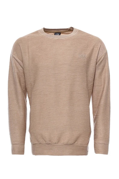 Yatay İnce Çizgili Bej Erkek Sweatshirt - Wessi ürün görseli 1