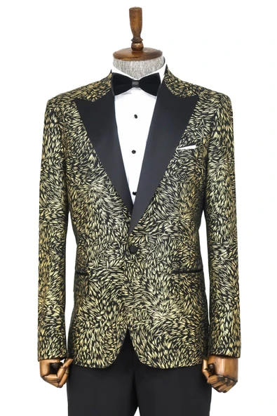 Tüy Desenli Slim Fit Siyah Erkek Smokin Ceket - Wessi ürün görseli 1