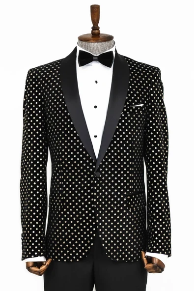 Nokta Desenli Slim Fit Siyah Erkek Smokin Ceket - Wessi ürün görseli 1