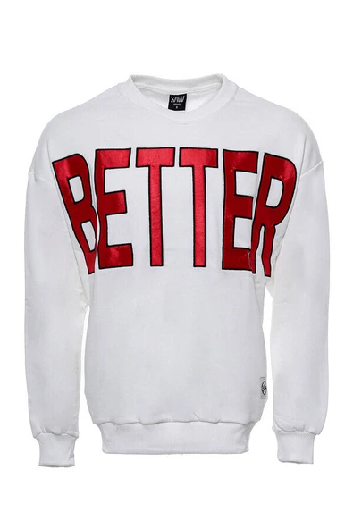 Bisiklet Yaka Beyaz Ön Baskılı Erkek Sweatshirt - Wessi ürün görseli 1