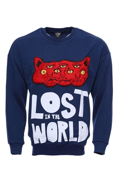 Lacivert Baskılı Desenli Bisiklet Yaka Sweatshirt - Wessi ürün görseli 1