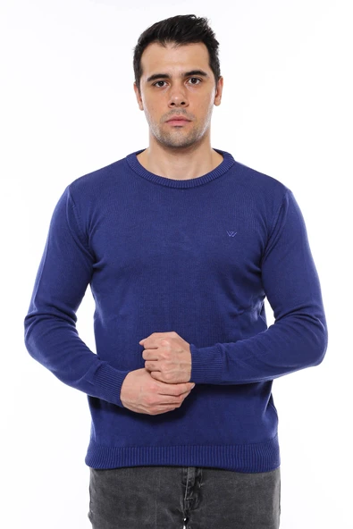 Lacivert Bisiklet Yaka Slimfit Desensiz Triko - Wessi ürün görseli 1
