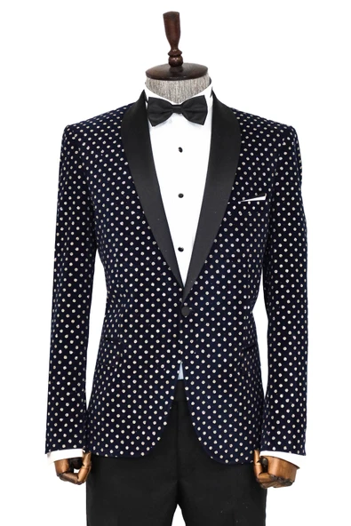 Nokta Desenli Slim Fit Lacivert Erkek Smokin Ceket - Wessi ürün görseli 1