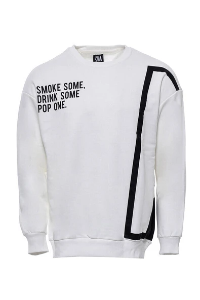 Beyaz Kadın Figürlü Bisiklet Yaka Sweatshirt - Wessi ürün görseli 1