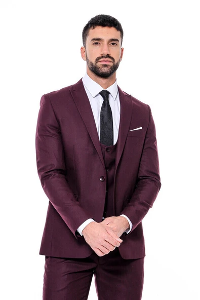 Desensiz Slim Fit Bordo Erkek Takım Elbise - Wessi ürün görseli 1