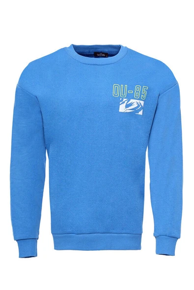 Bisiklet Yaka Ön Ve Arka Baskılı Erkek Mavi Sweatshirt - Wessi ürün görseli 1
