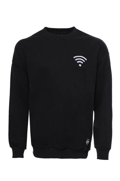 Siyah Bisiklet Yaka Baskı Detaylı Sweatshirt - Wessi ürün görseli 1