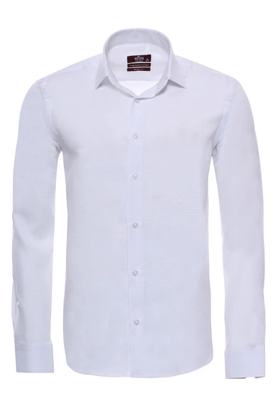Beyaz Kendinden Desenli Uzun Kol Slim Fit Gömlek - Wessi ürün görseli 1