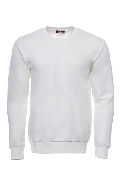 Krem Erkek Bisiklet Yaka Desensiz Sweatshirt - Wessi ürün görseli 1