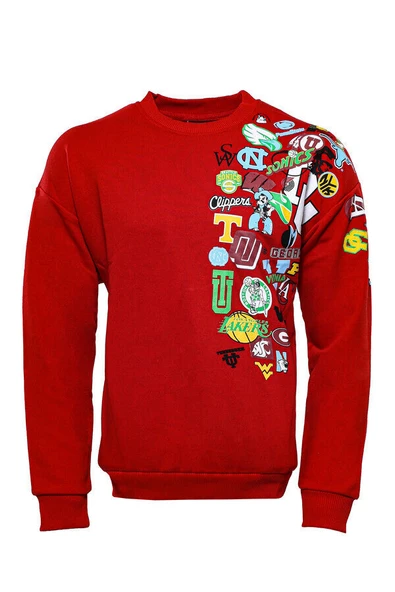 Kırmızı Baskı Detaylı Bisiklet Yaka Sweatshirt - Wessi ürün görseli 1