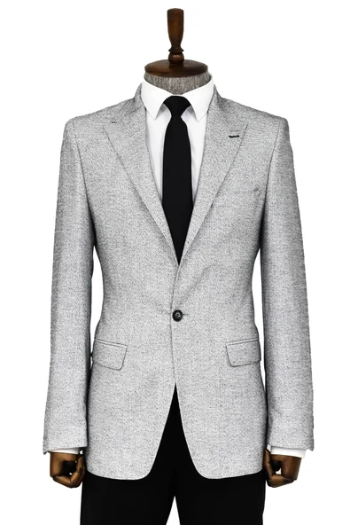 Kendinden Desenli Slim Fit Gri Erkek Ceket - Wessi ürün görseli 1