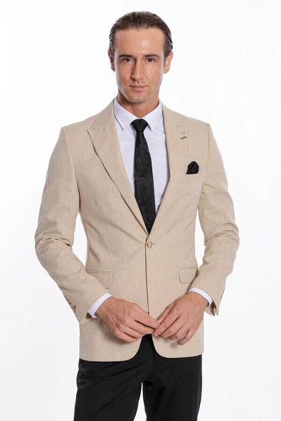 Slim Fit Sivri Yaka Bej Erkek Ceket - Wessi ürün görseli 1