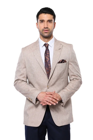 Slim-Fit Sivri Yaka Açık Kahve Spor Ceket - Wessi ürün görseli 1