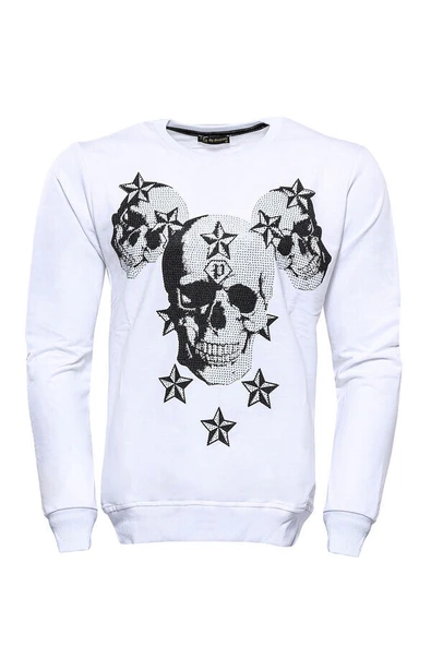 Baskılı Beyaz Bisiklet Yaka Sweatshirt - Wessi ürün görseli 1