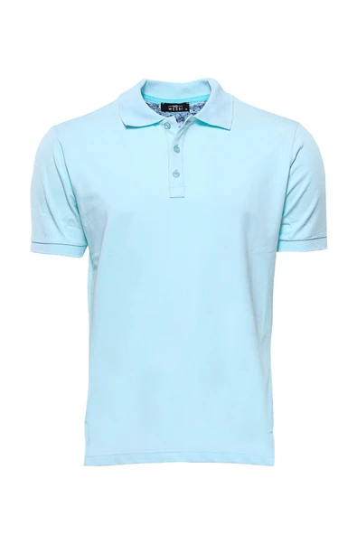 Polo Yaka Düz Açık Mavi T-shirt | Wessi ürün görseli 1