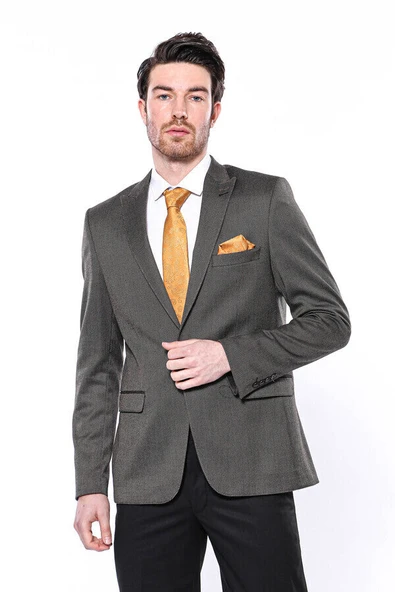 Kendinden Desenli Slim Fit Kahverengi Erkek Ceket - Wessi ürün görseli 1