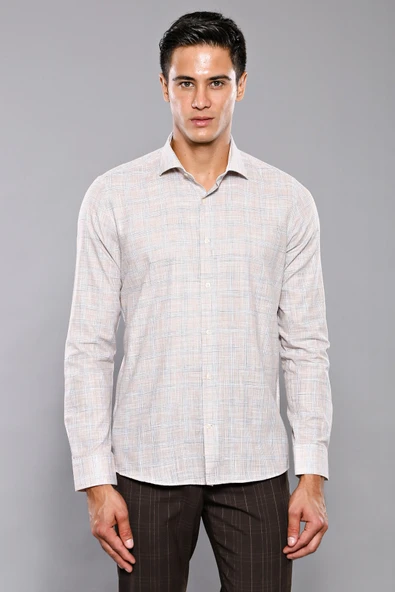 Ekose Desenli Bej Slim Fit Gömlek - Wessi ürün görseli 1
