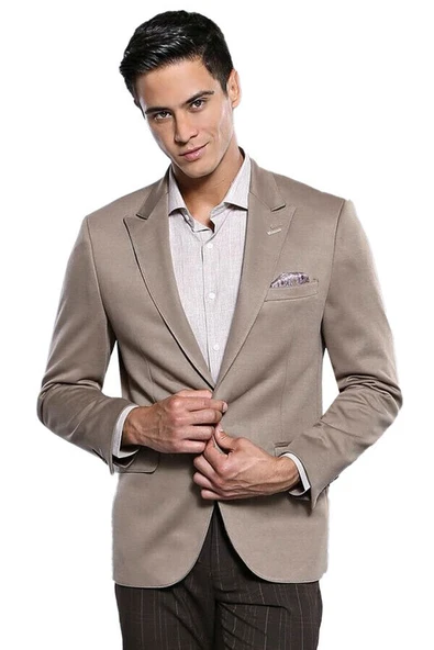Penye Bej Slim Fit Ceket | Wessi ürün görseli 1