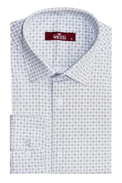 Kaz Ayağı Desenli Slim Fit Beyaz Erkek Gömlek - Wessi ürün görseli 1