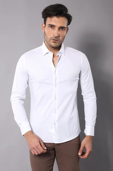Likralı Beyaz Gömlek | Wessi ürün görseli 1