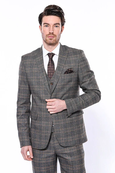 Ekose Slim Fit Füme Erkek Ceket - Wessi ürün görseli 1