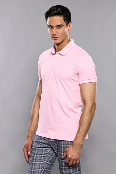 Polo Yaka Düz Pembe T-shirt - Wessi ürün görseli 1