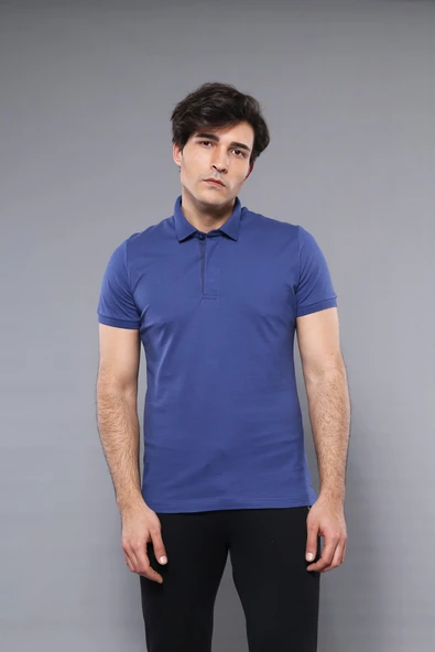 Polo Yaka Düz Mavi Erkek T-shirt - Wessi ürün görseli 1