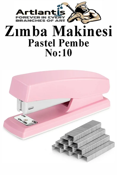 Açık Pembe Zımba Makinesi No:10 1 Adet Küçük Zımba Makinası ve Teli 15 20 Sayfa Ofis Büro Okul Öğrenci Küçük Boy ürün görseli 1