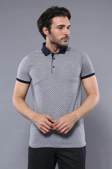 Desenli Gri Polo Yaka T-shirt | Wessi ürün görseli 1