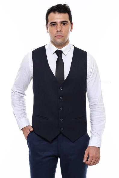 Lacivert Düz Slim Fit Yelek - Wessi ürün görseli 1
