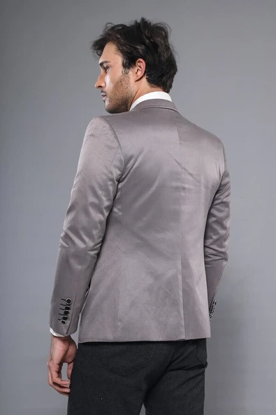 Yan Torba Cep Slim Fit Gri Ceket | Wessi - Resim 5