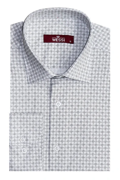 Kaz Ayağı Desenli Slim Fit Ekru Erkek Gömlek - Wessi ürün görseli 1
