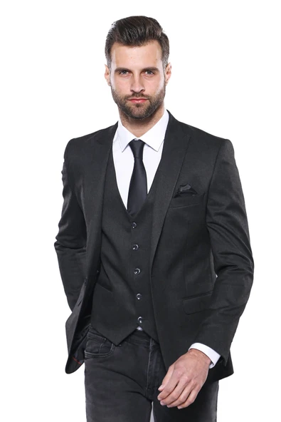 Düz Füme Slim Fit Ceket Yelek Set | Wessi ürün görseli 1