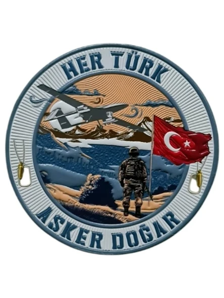 "Her Türk Asker Doğar." Asker Patch Arma 9.5 cm 3d, Yeni Model Tip Cırtlı ürün görseli 1