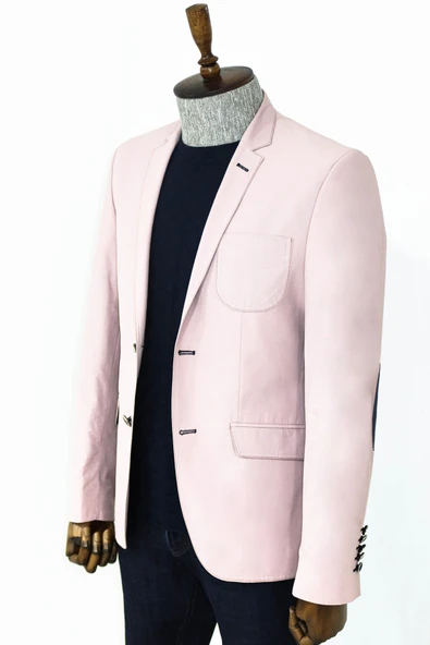 Dirsek Modelli Krem Slim Fit Ceket - Wessi - Resim 4