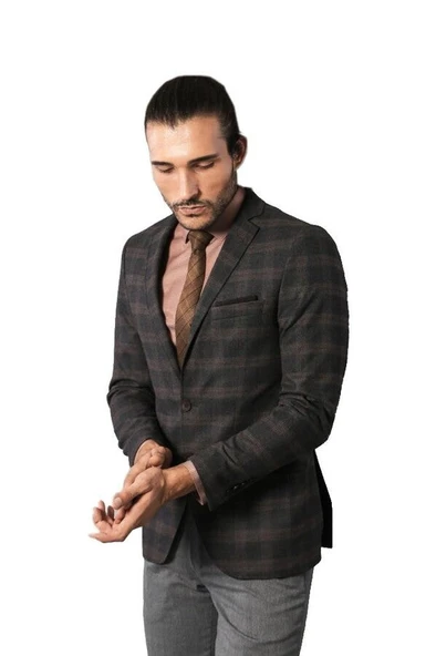 Ekose Desenli Yün Slimfit Ceket - Wessi ürün görseli 1