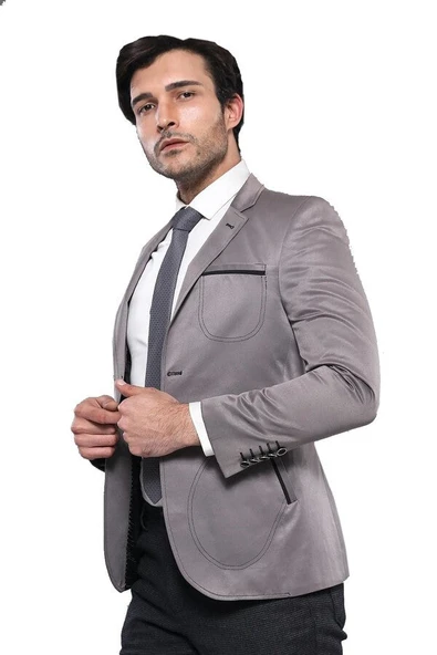 Yan Torba Cep Slim Fit Gri Ceket | Wessi ürün görseli 1
