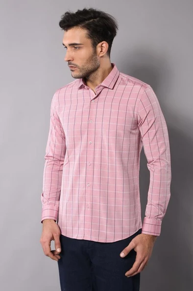 Pembe Ekoseli Pembe Erkek Gömlek | Wessi ürün görseli 1