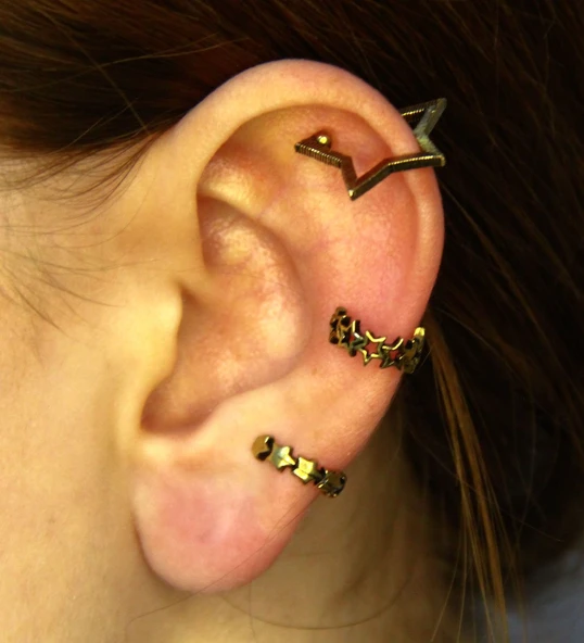 Vintage Antik 3'lü Deliksiz Ear Cuff Ayarlanabilir Yıldız Model Kıkırdak Küpe Seti eukk10 ürün görseli 1
