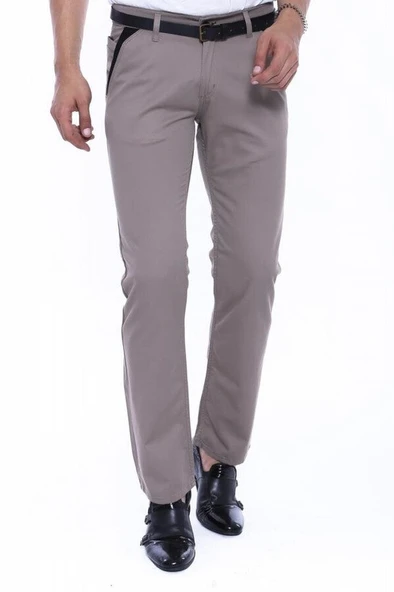 Garnili Cepli Desensiz Slim Fit Bej Erkek Pantolon - Wessi ürün görseli 1
