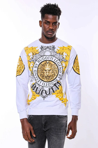 Beyaz Baskılı Ve Taşlı Bisiklet Yaka Sweatshirt - Wessi ürün görseli 1