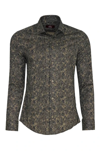 Çiçek Desenli Bej Slim Fit Gömlek - Wessi ürün görseli 1